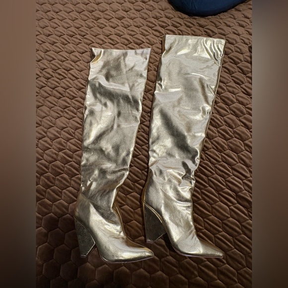 Fashion Nova Metallic Gold Over the Knee Boots - Picture 2 of 5